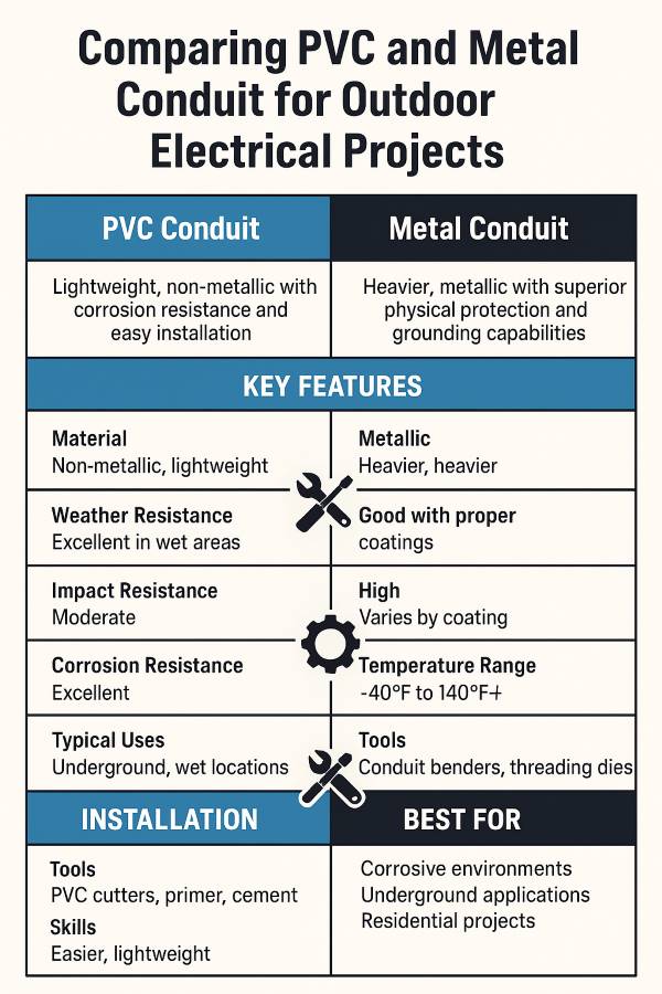 PVC vs Metal Conduit for Exterior Wiring: A Comprehensive Comparison Inforgraphic